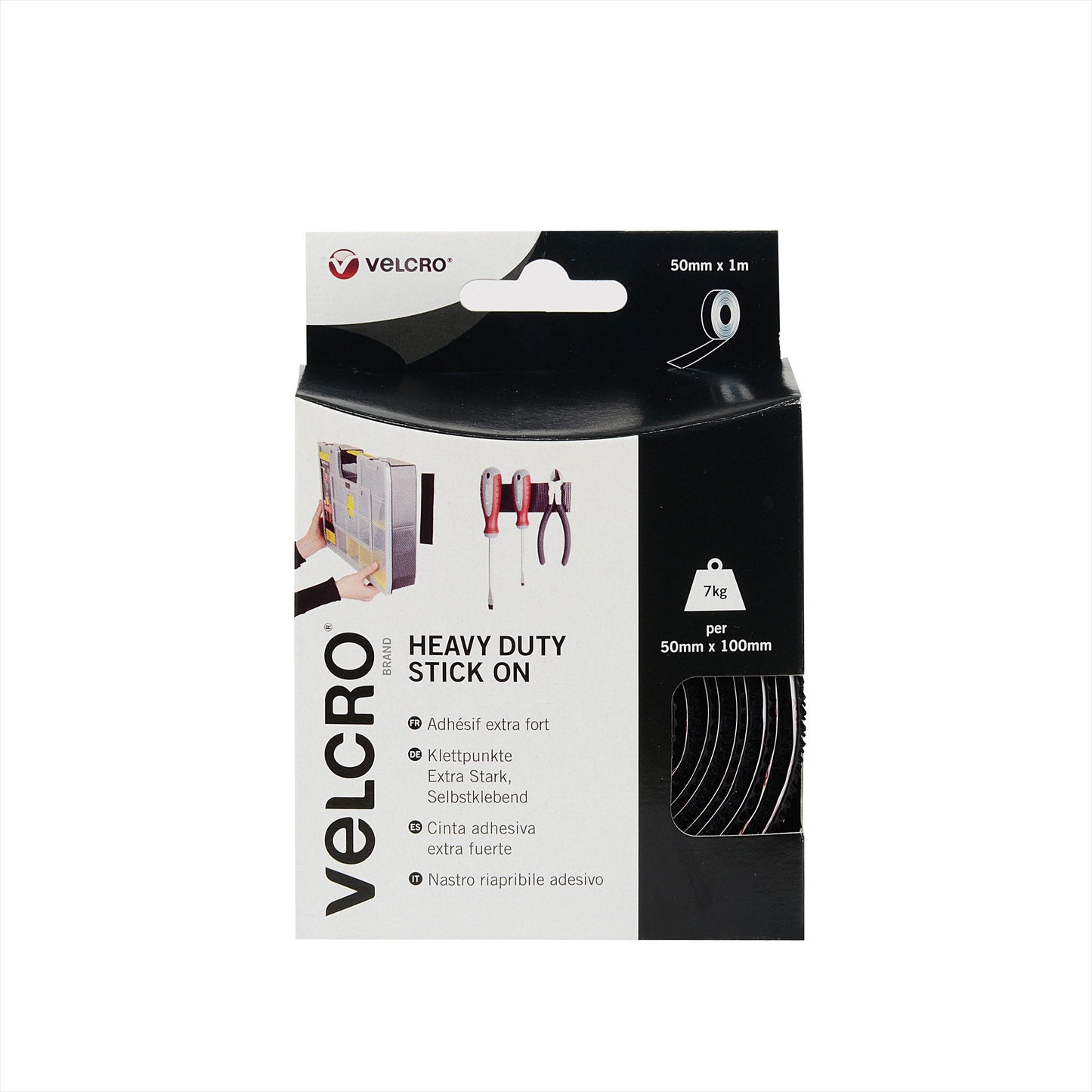 Velcro Stick on Heavy Duty Velcro Black 50mm x 1m - Box of 6