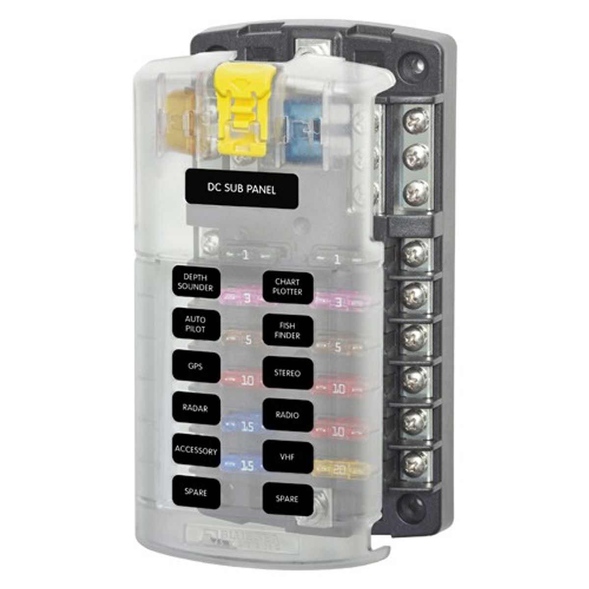 Blue Sea Fuse Block 12-Way with Ground & Cover for ATO / ATC (Bulk)