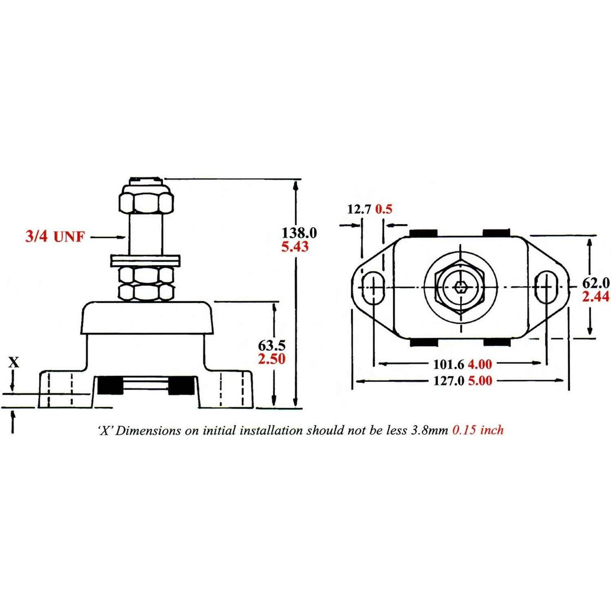 R&D Flexible Engine Mount for Cummins Engines (250-565LBS) 207053