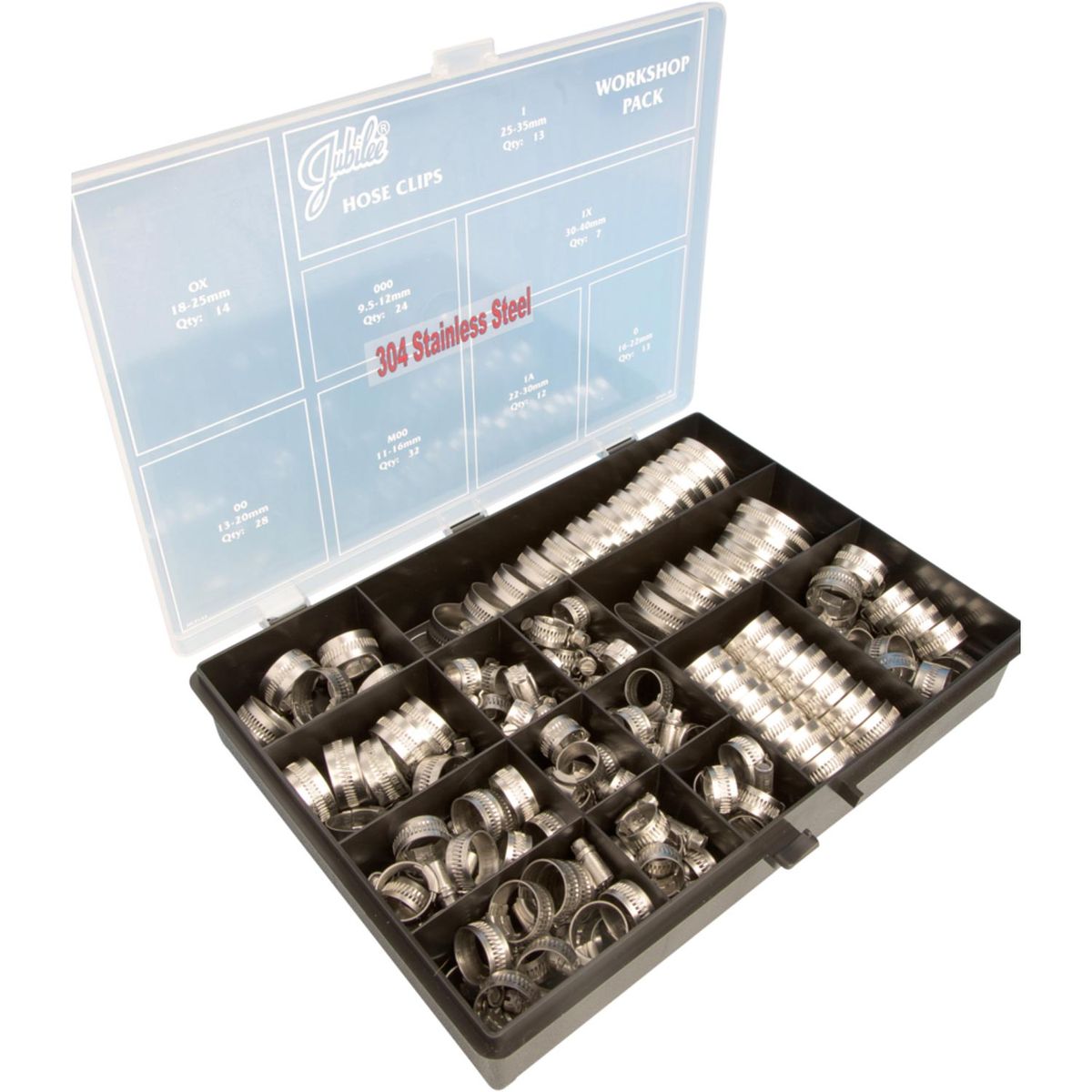 Jubilee Workshop Pack of Stainless Steel 304 Hose Clips (Pack of 143) 416131
