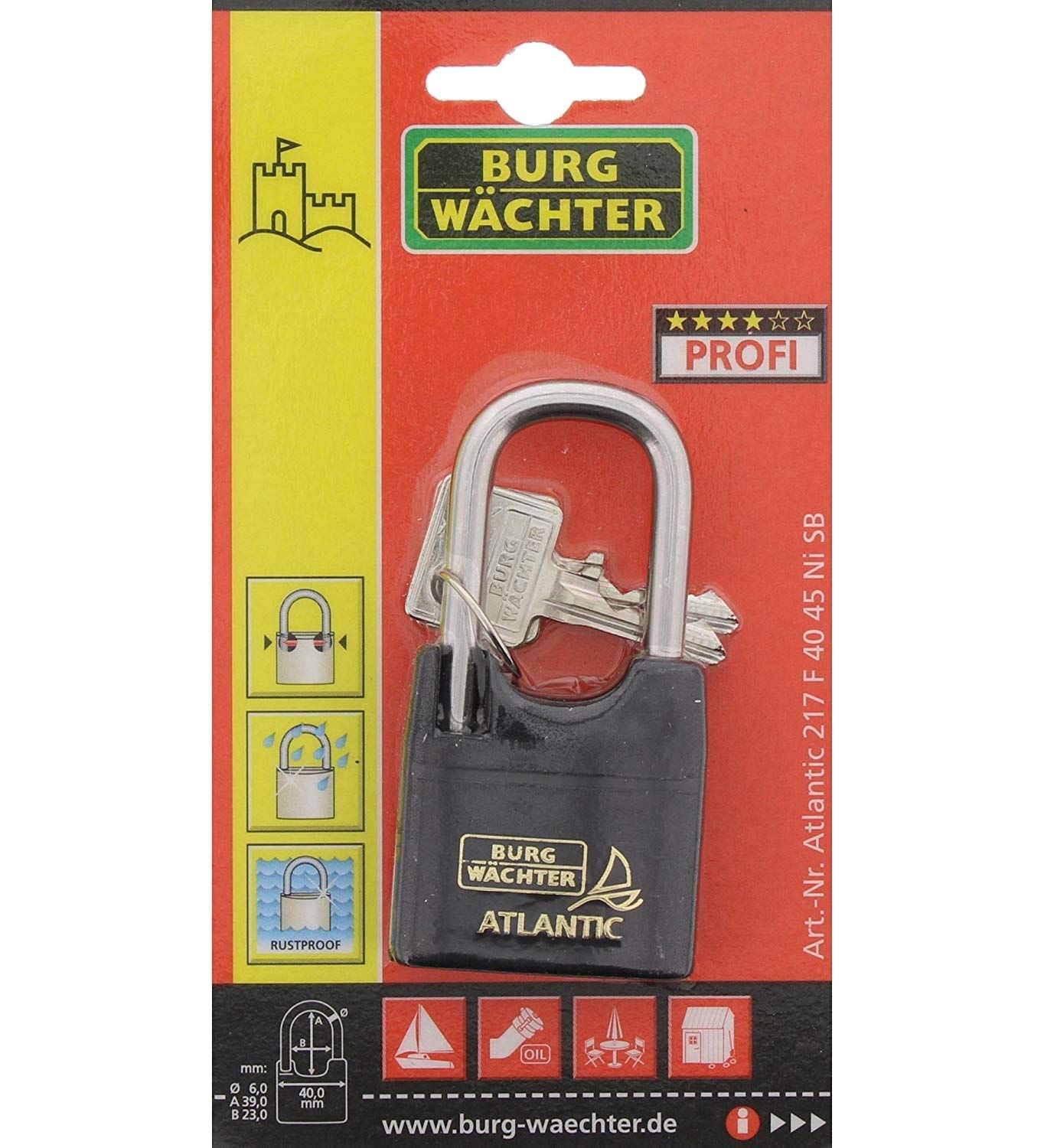 Atlantic Long Shackle Padlock 40mm