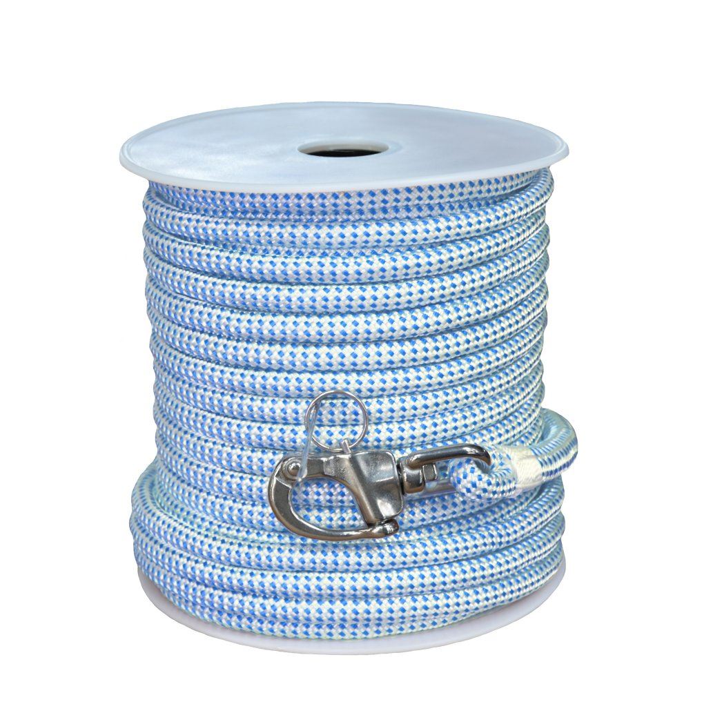 Meridian Zero Halyard 36m 12mm 32 Strand Spliced Snap Shackle Polyester Blue/White