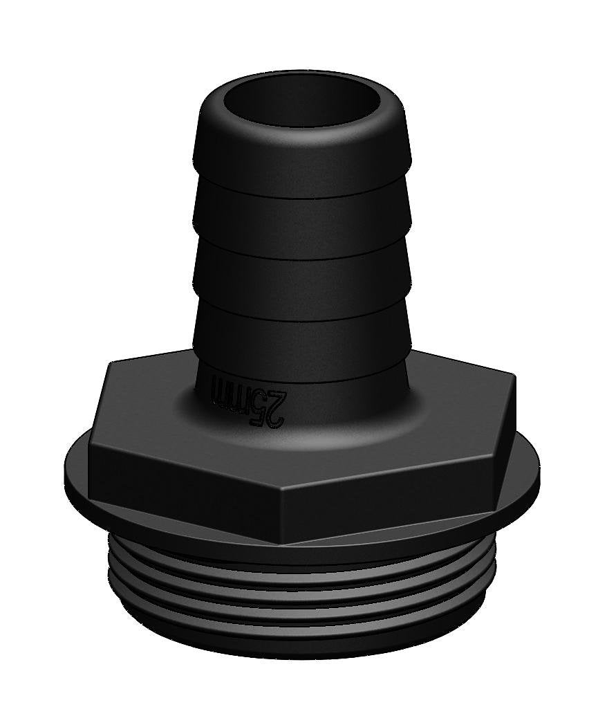 TruDesign Aquavalve Hose Tail 25mm 1½” BSP - Black