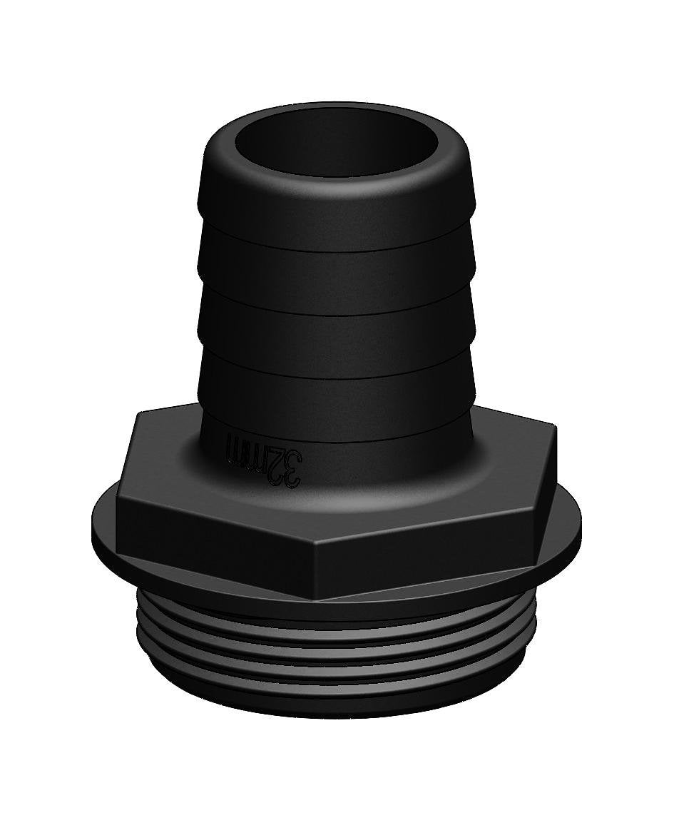 TruDesign Aquavalve Hose Tail 32mm 1½” BSP - Black