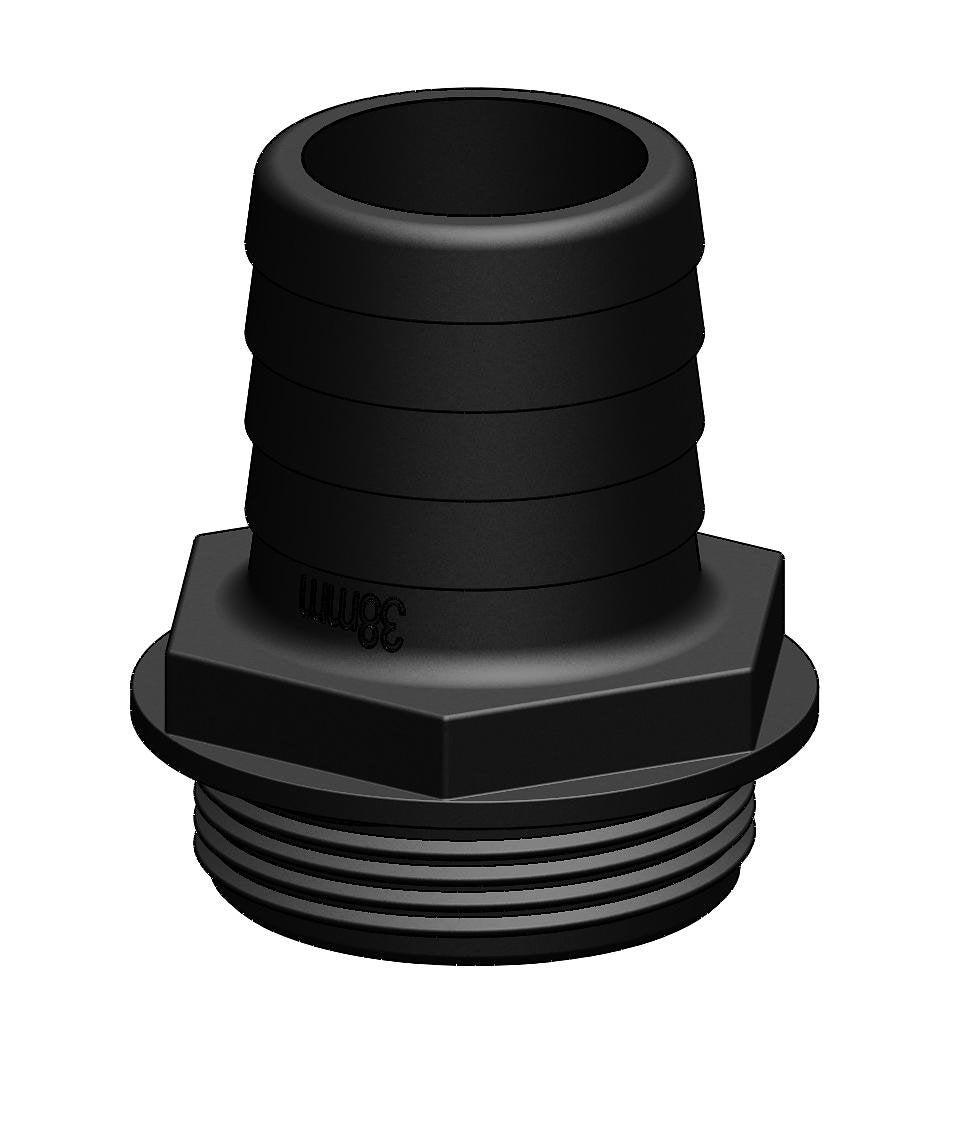 TruDesign Aquavalve Hose Tail 38mm 1½” BSP - Black