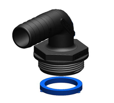 Aquavalve/Manifold Tail 90° 25mm 1½” BSP Blue Seal - Black