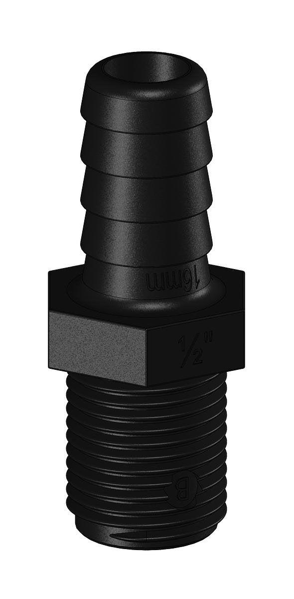 TruDesign Hose Tail Unequal 16mm ½" BSP Male Thread