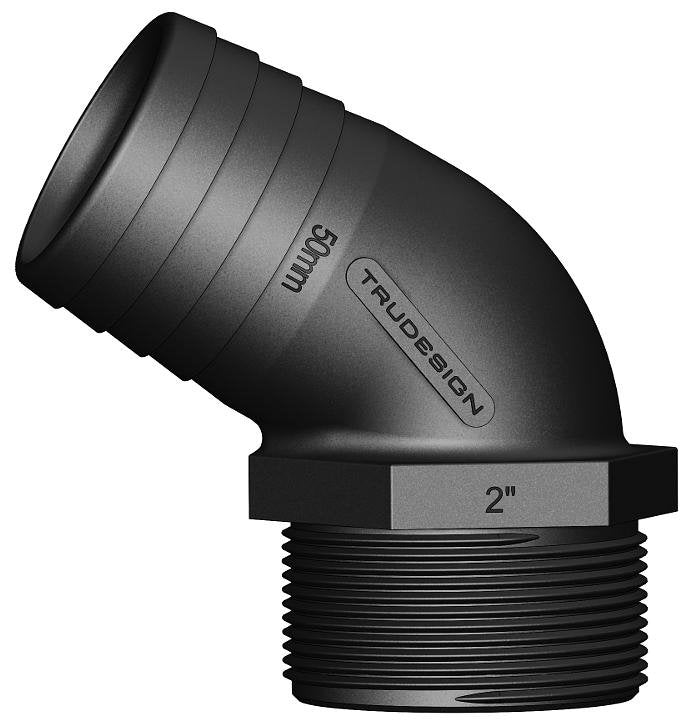 TruDesign Hose Tail 50mm 2” BSP Male 120° Bend