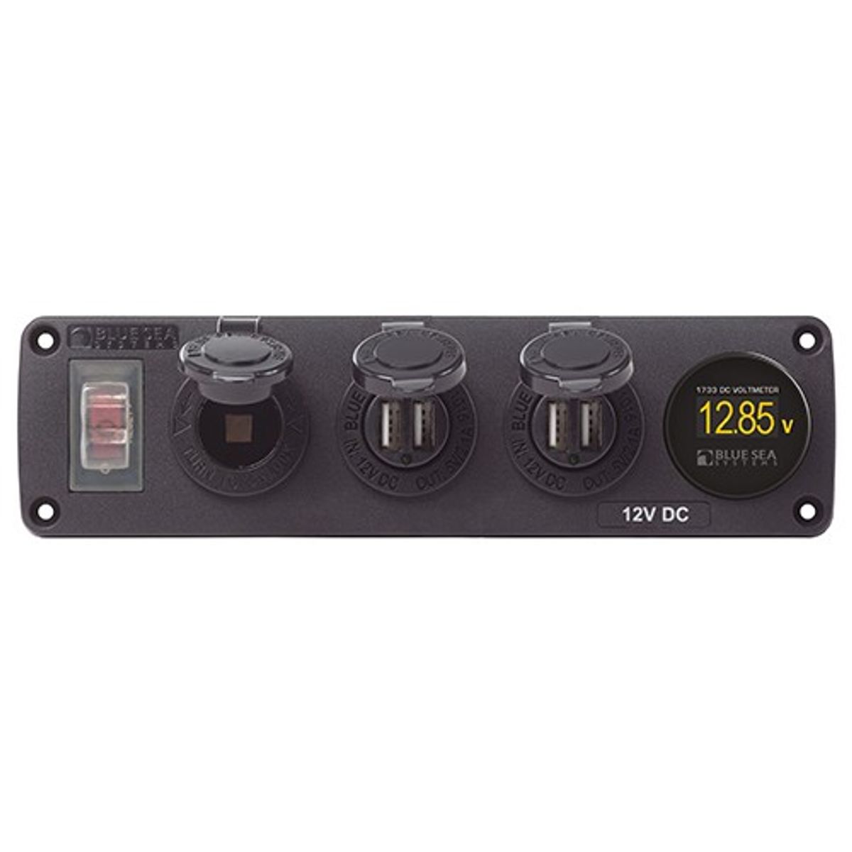 Blue Sea Accessory Panel with 15A CB, 2x USB, 12V Socket and Voltmeter