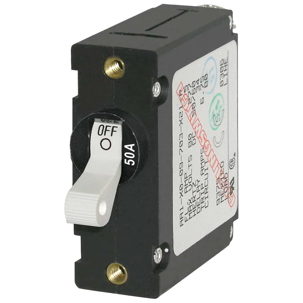 Blue Sea A-Series Toggle Circuit Breaker (50A / White / Single Pole)