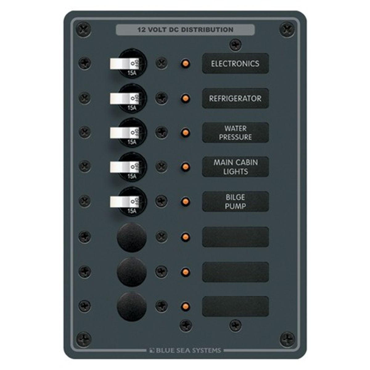 Blue Sea DC Circuit Breaker Panel Vertical (12V & 24V / 8-Way / 15A)