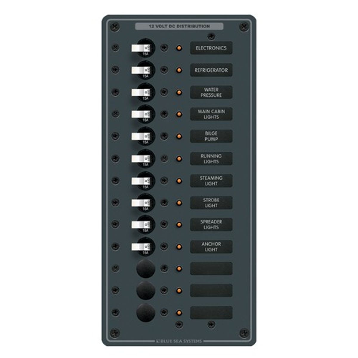 Blue Sea DC Circuit Breaker Panel Vertical (12V & 24V / 13-Way / 15A)
