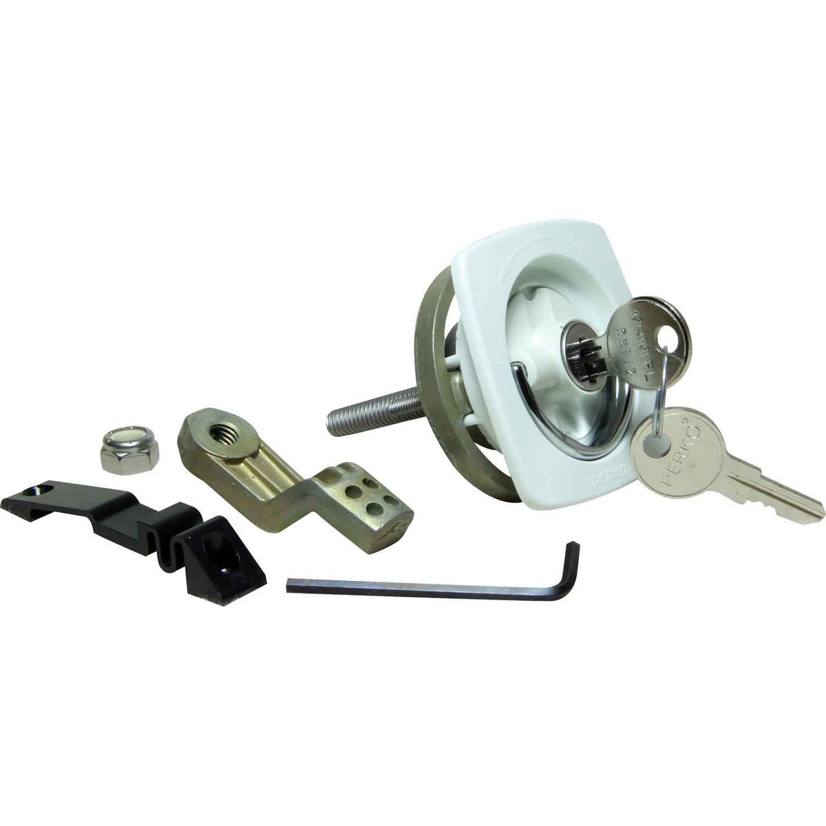 Perko 0931 Locking Flush Latch (With Number 1 Cam Bar & Keys / White) 827971