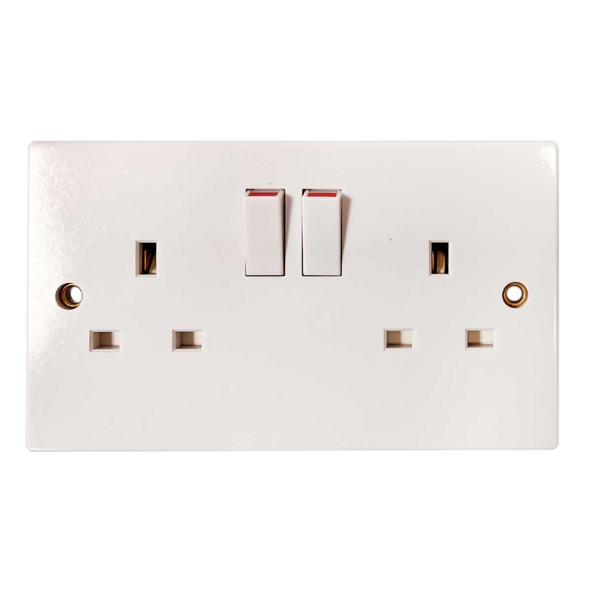 Square Edged Double Socket in White (2 Switches / Double Pole)
