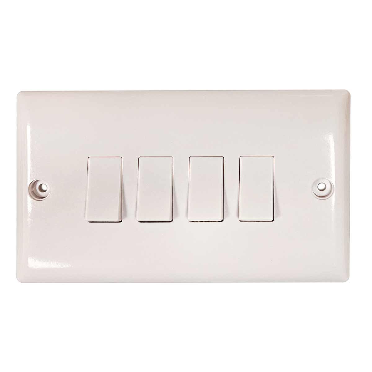 Convex Slim 4-Gang Switch in White with Link Leads (2 Way / 10A)