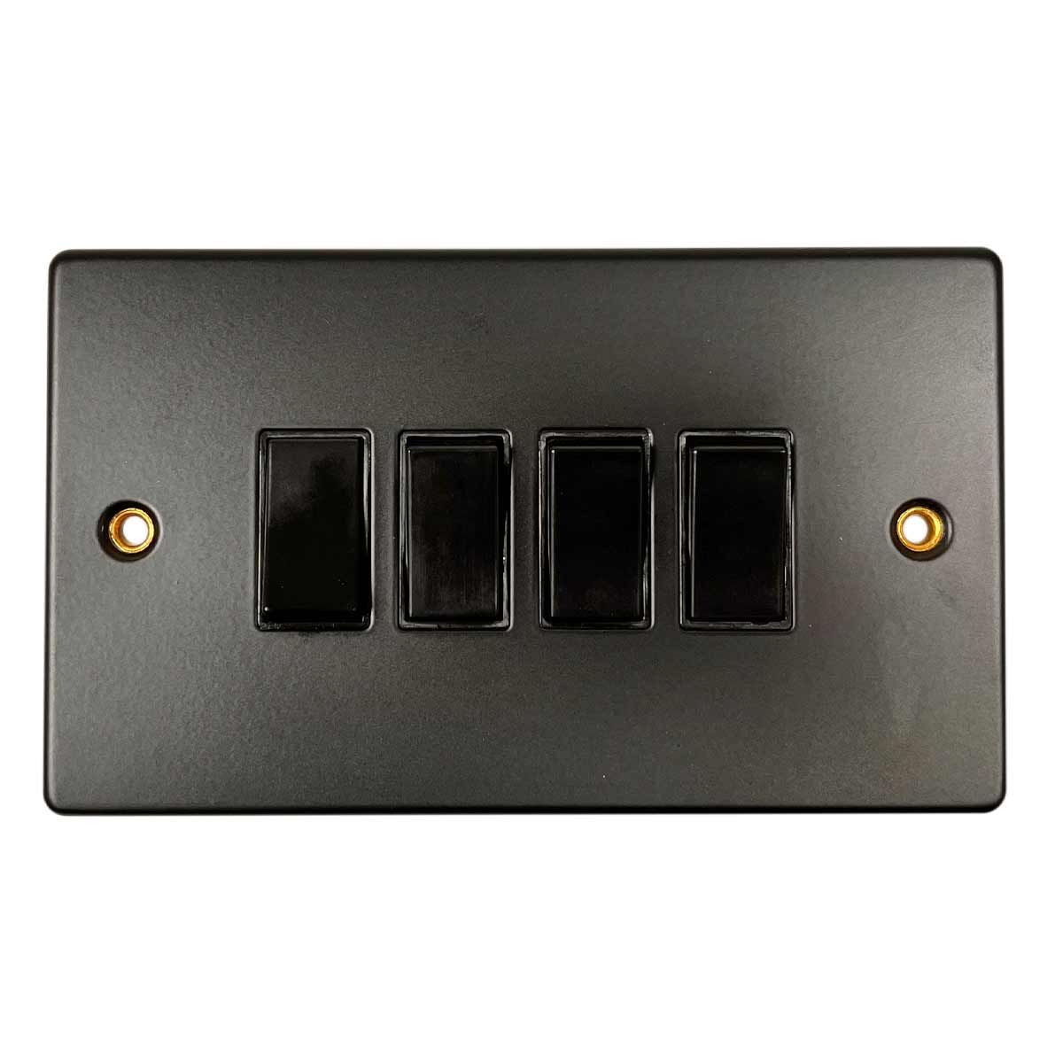 Round Edge 4-Gang Switch Matt Black (2 Way / 10A)