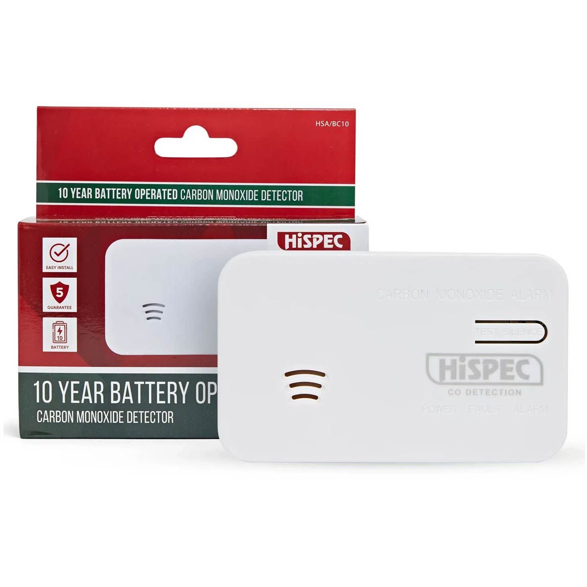 HiSpec Carbon Monoxide Alarm 10 Year Lifetime Lithium Battery BC/10