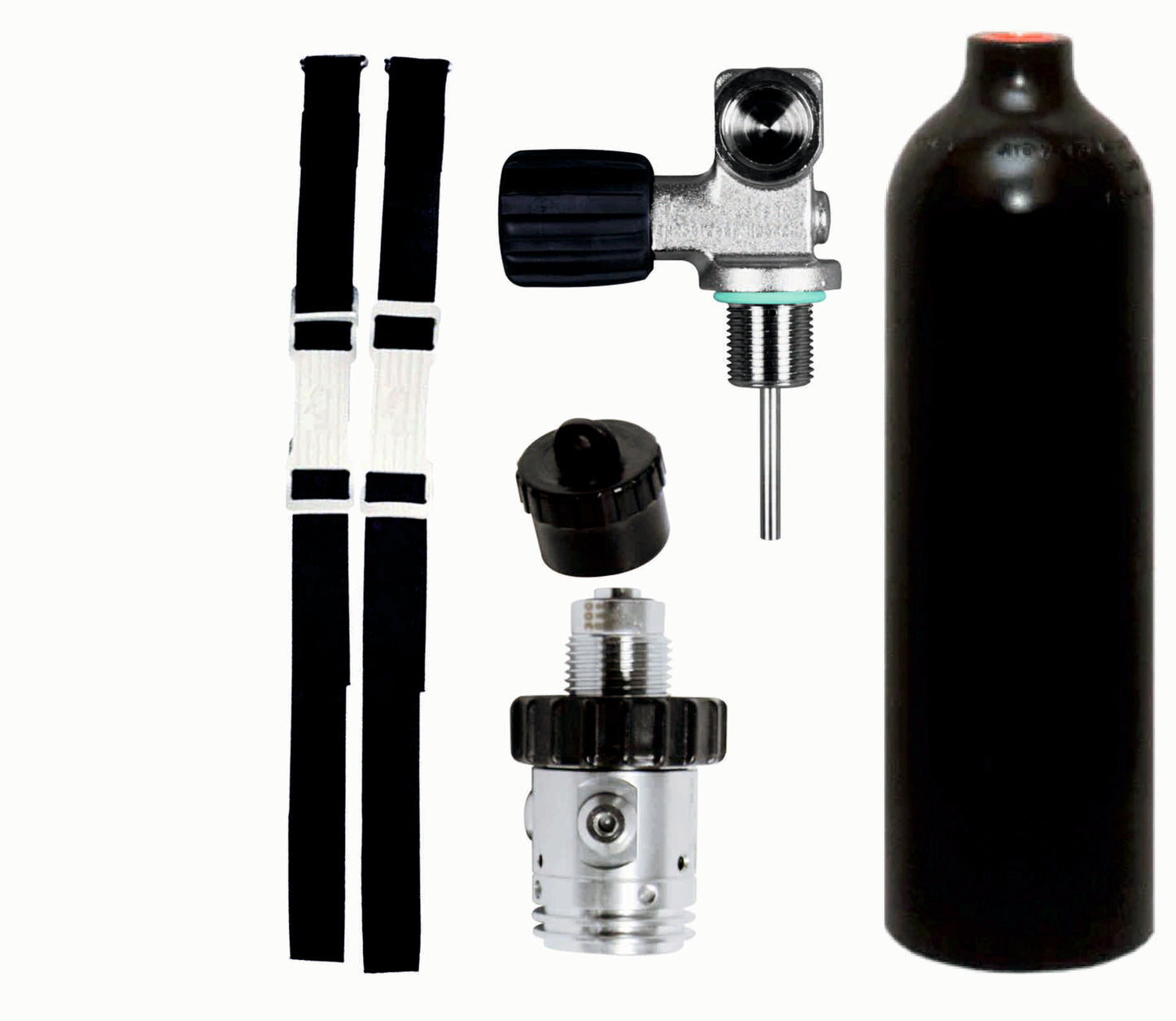 BTS 1.5 Litre 230 Bar Black Luxfer Aluminium Cylinder with DIN Valve, 1st Stage, OPV & Cylinder Mounting Straps S20999901