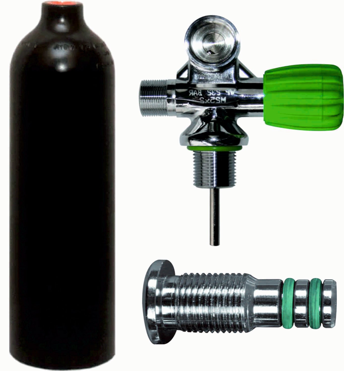BTS 1.5 Litre 230 Bar Black Luxfer Aluminium Cylinder with Right Hand M26 Valve & Blanking Plug S16416674