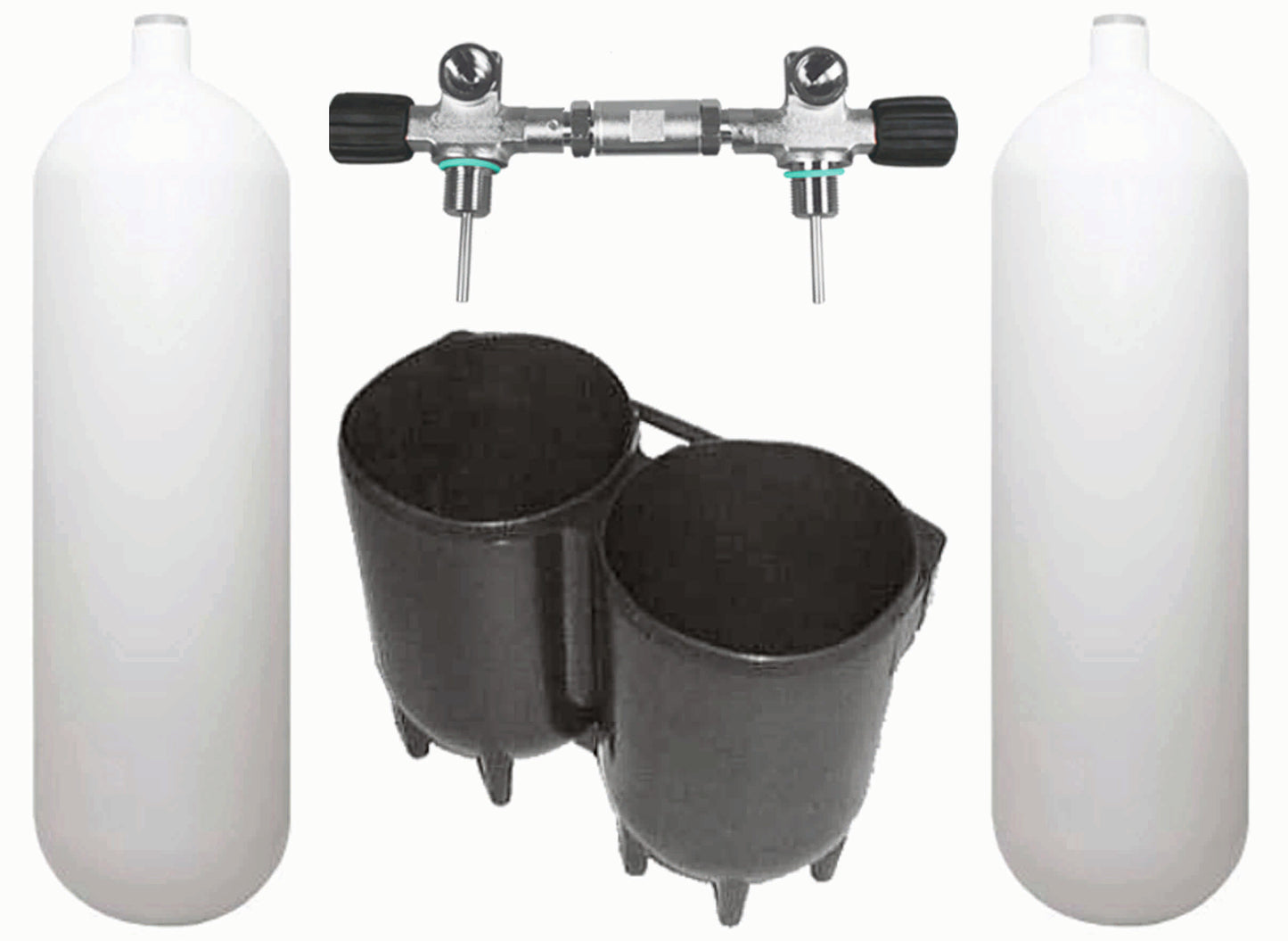 BTS 10 Litre 232 Bar DIN Steel Cylinder Twin Set with Boot & None Isolating Manifold S16116654