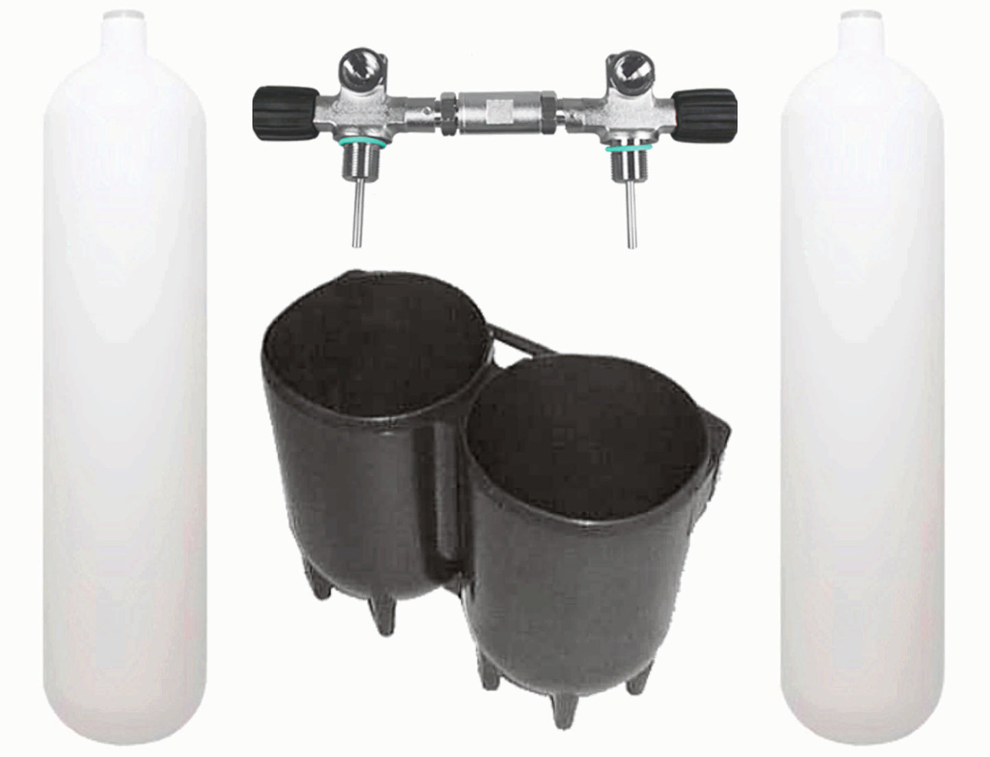 BTS 7 Litre 232 Bar DIN Steel Cylinder Twin Set with Boot & None Isolating Manifold S16116652