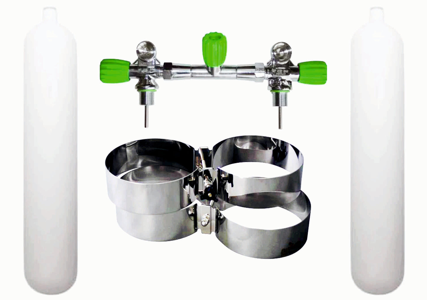 BTS 8.5 Litre 232 Bar M26 Steel Cylinder Twin Set with Isolation Manifold & Bands S16816687