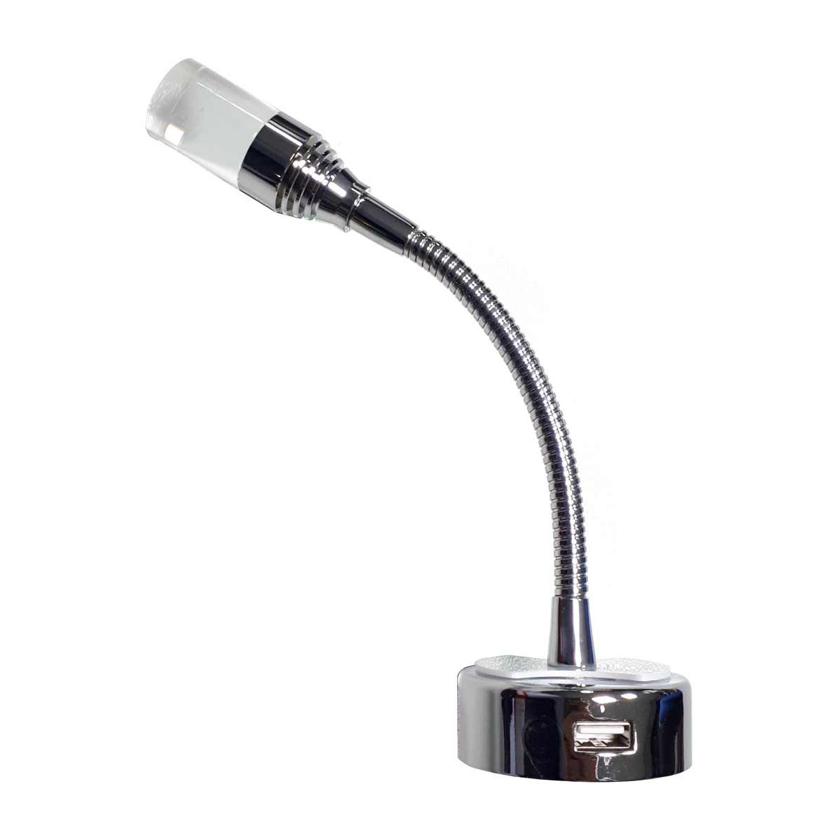 Silver Flexi Spotlight with USB Port (12V / 1W / Warm White / IP20) DM128