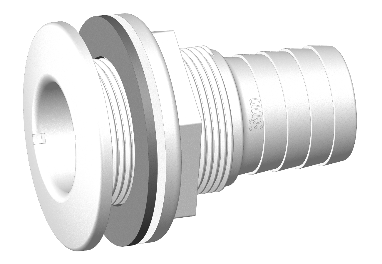 TruDesign Skin Fitting with Hose Tail 38mm 1½” BSP White