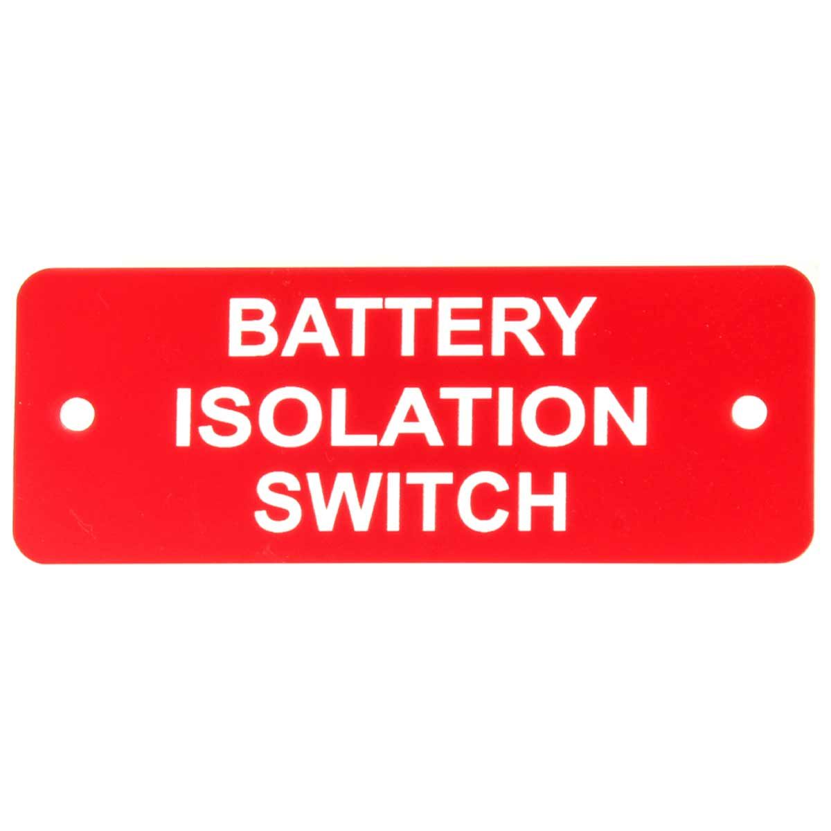 Battery Isolation Switch (L) Label Red with White Engrave 105 x 40mm JBL02R