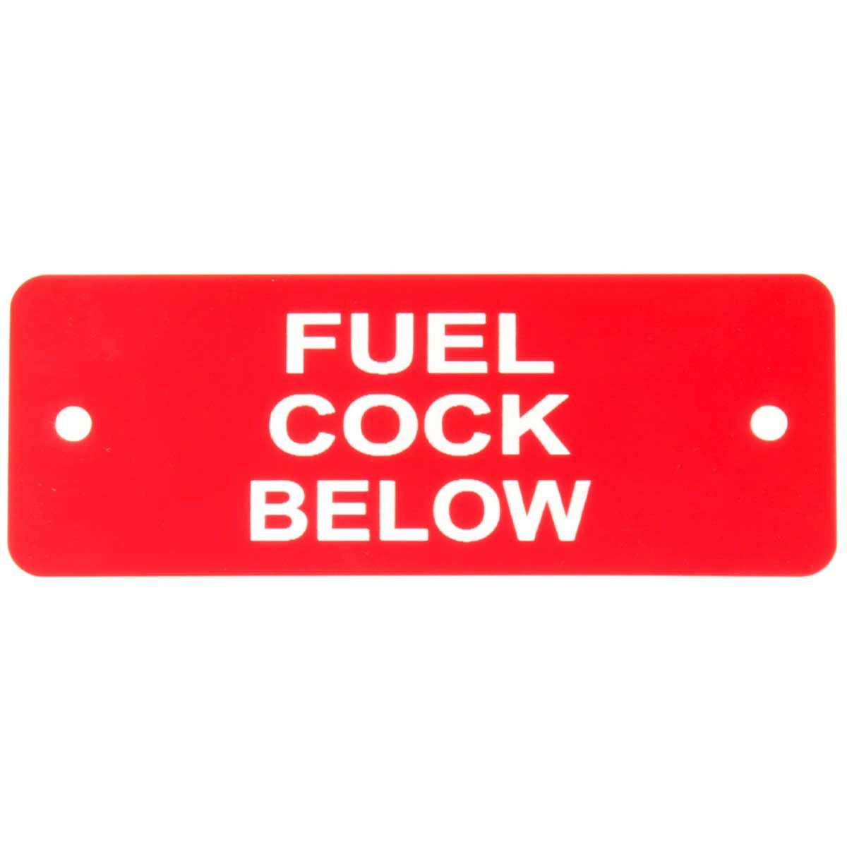Fuel Valve Below Label (L) Red with White Engraving 105mm x 40mm JBL03R