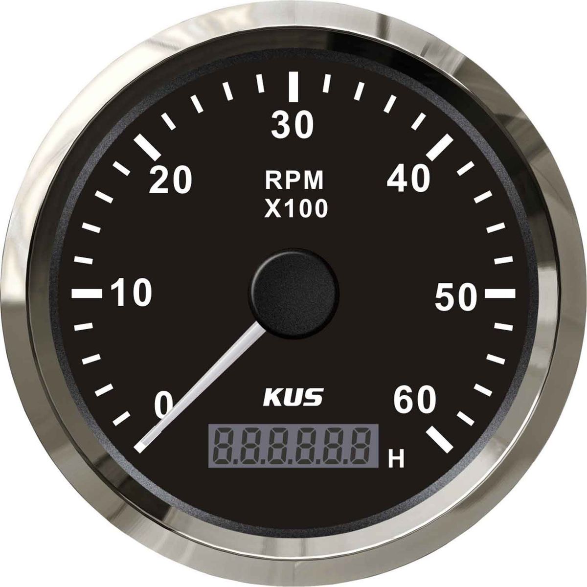 KUS Tachometer Gauge with Hourmeter (6000RPM / Stainless & Black) KY07009