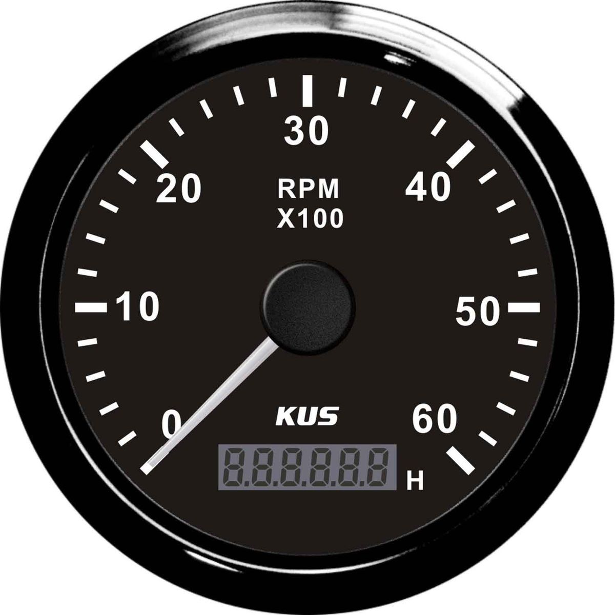 KUS Tachometer Gauge with Hourmeter (6000RPM / Black) KY07028