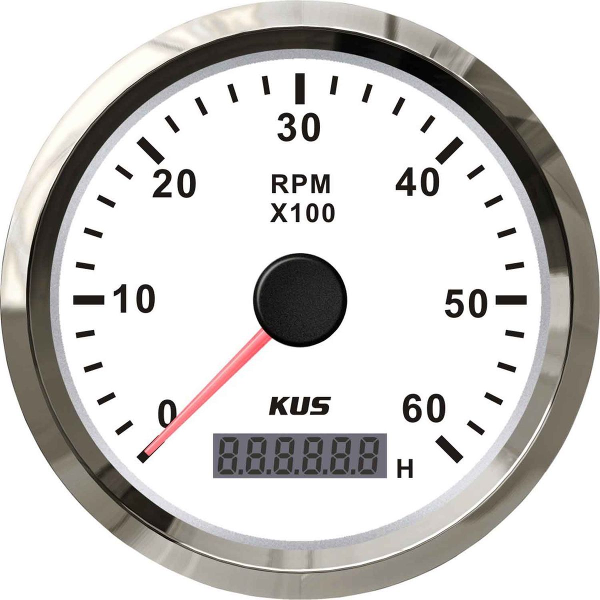 KUS Tachometer Gauge with Hourmeter (6000RPM / Stainless & White) KY07106
