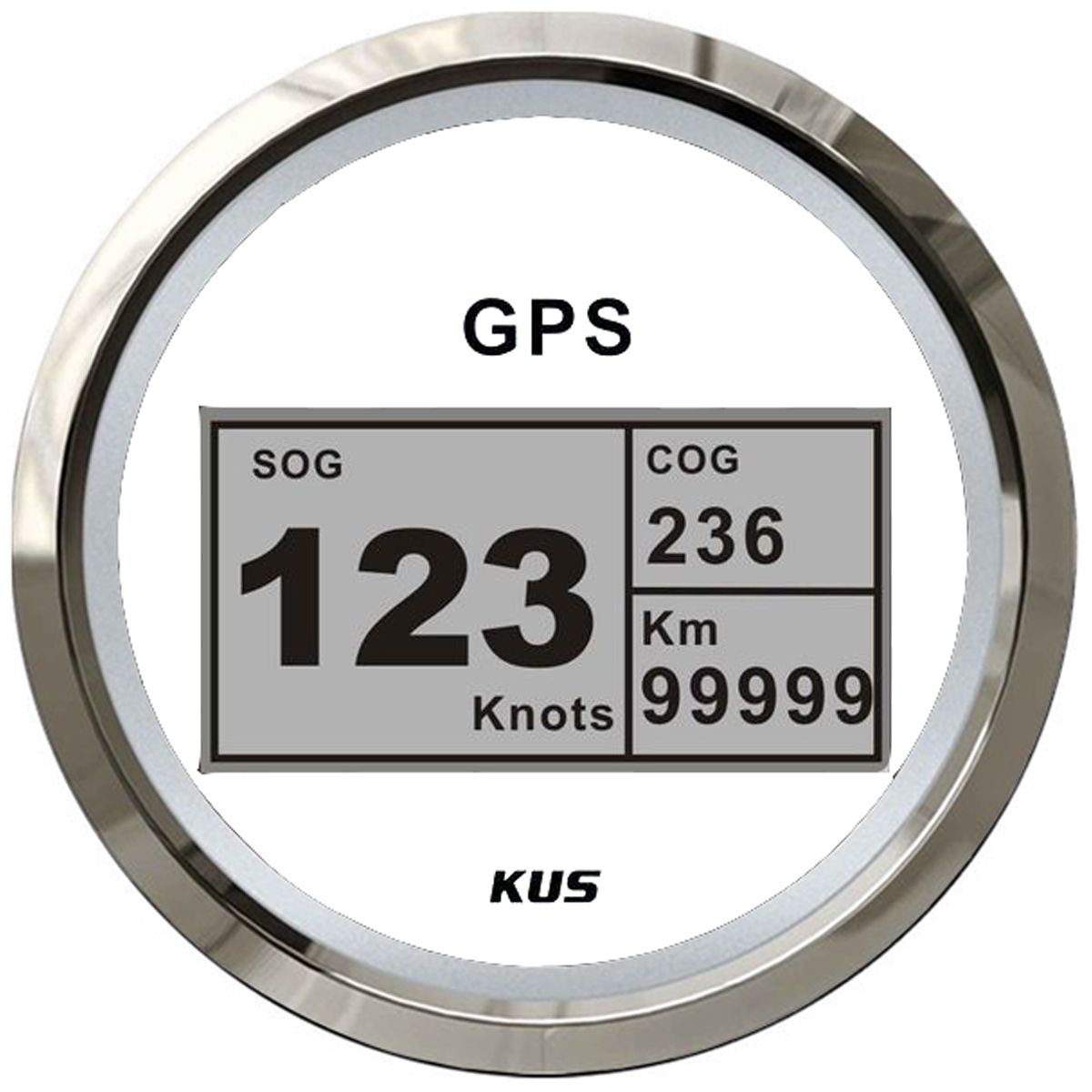KUS Digital GPS Speedometer 0-999 Knots, km/h or MPH (SS / White Dial) KY08109
