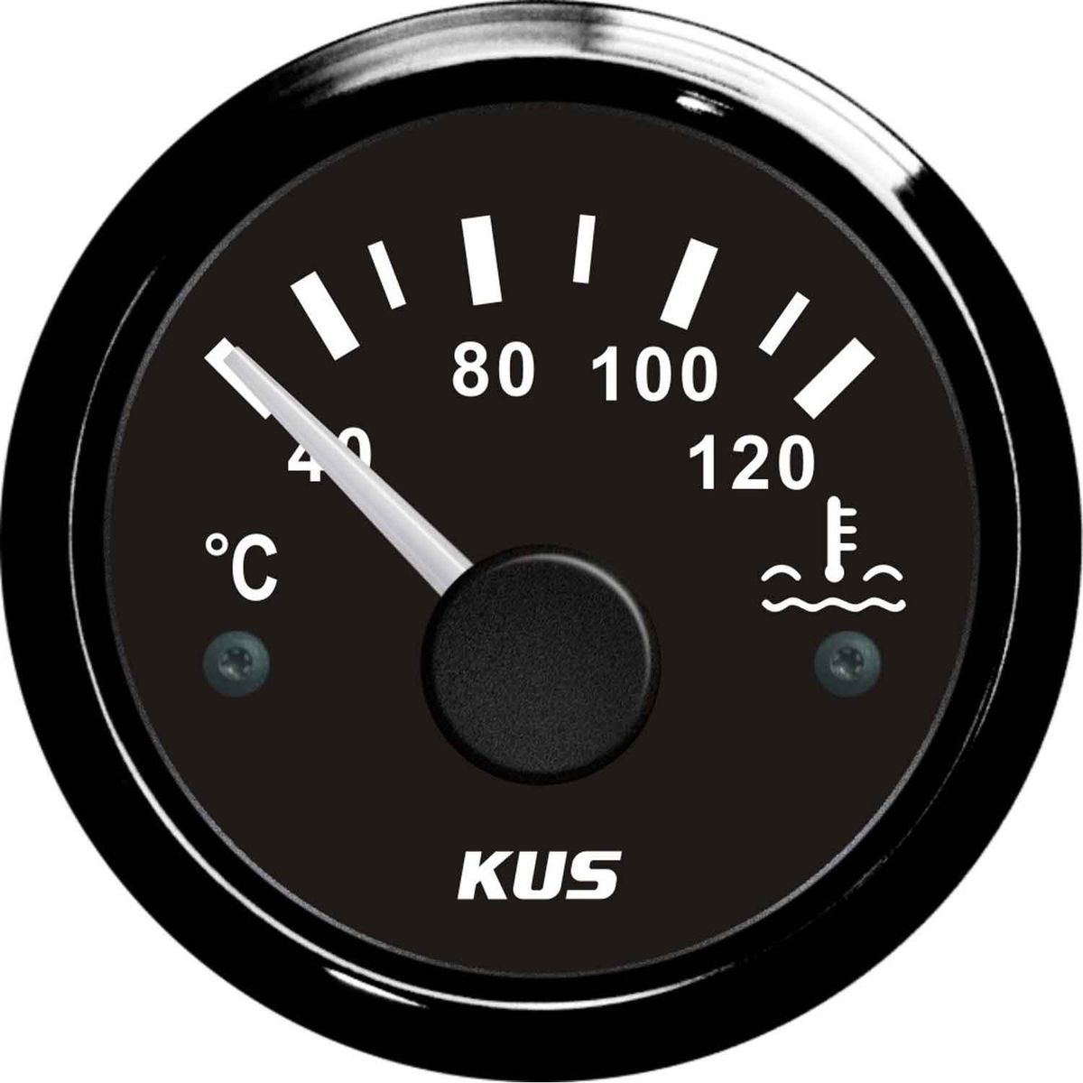 KUS Water Temperature Gauge with Black Stainless Bezel (120°C) KY14002