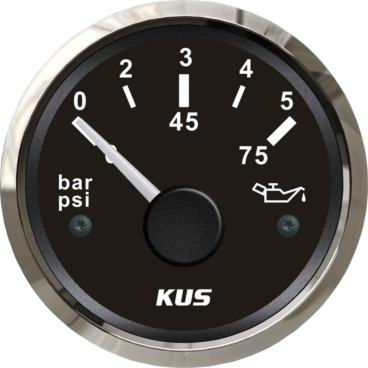 KUS Oil Pressure Gauge 5 Bar (Stainless Bezel / Black Dial) KY15000