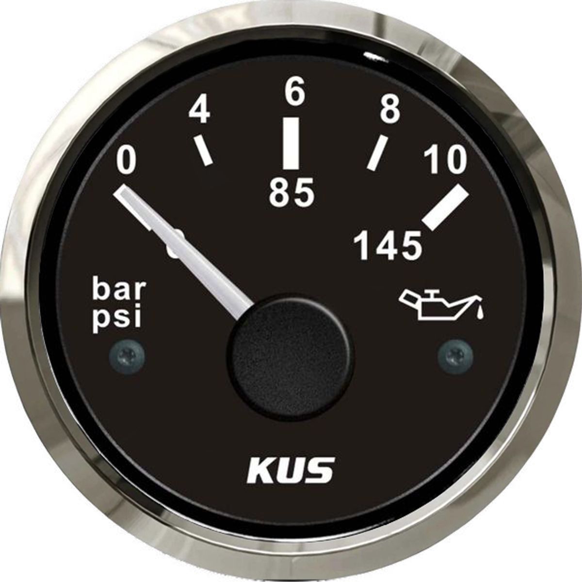 KUS Oil Pressure Gauge 10 Bar (Stainless Steel Bezel / Black Dial) KY15006