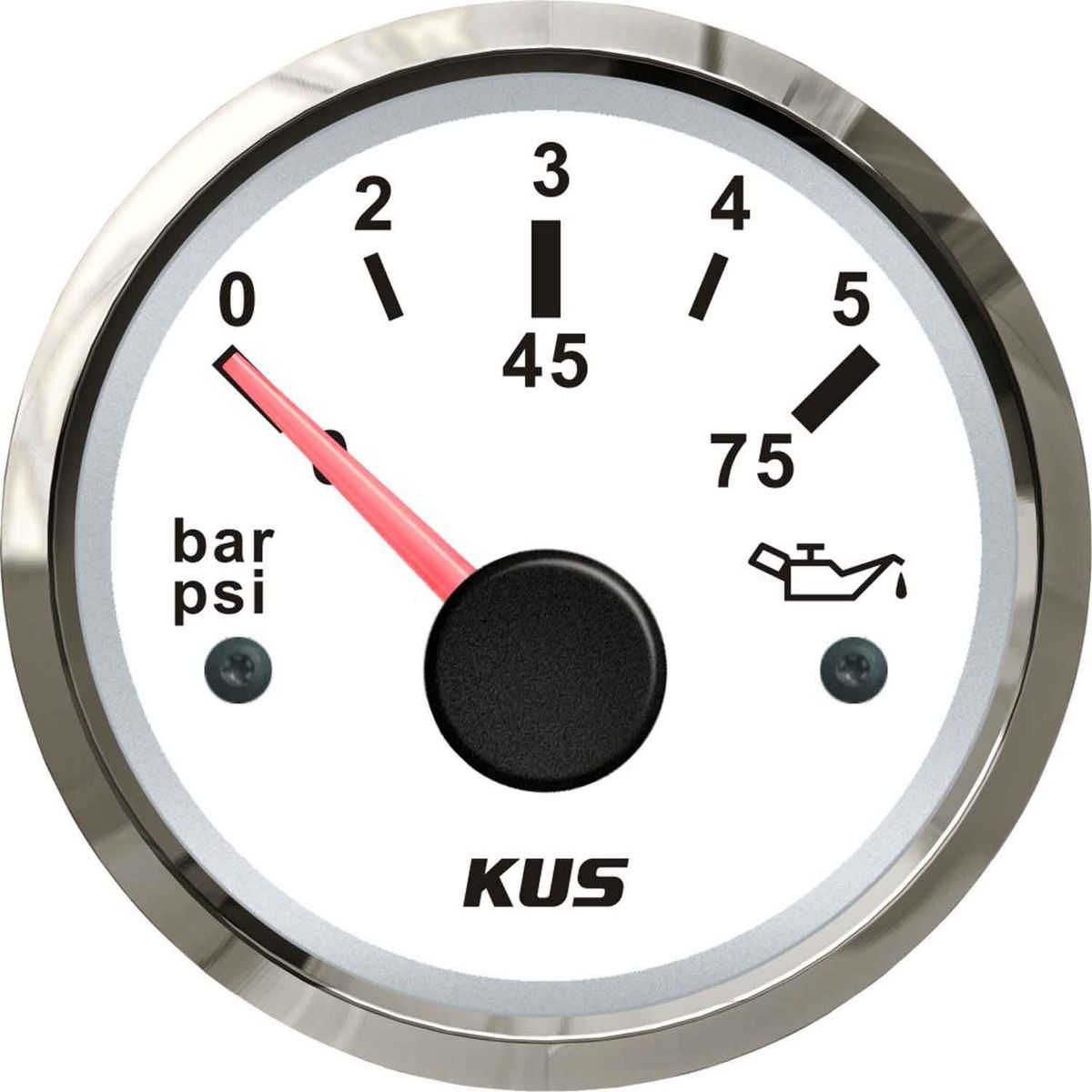 KUS Oil Pressure Gauge 5 Bar (Stainless Bezel / White Dial) KY15100