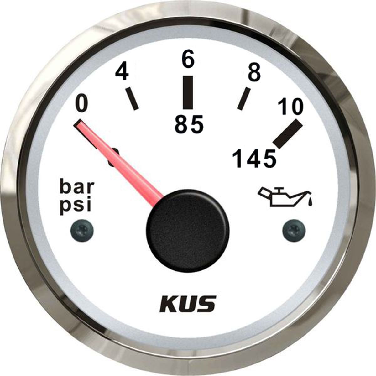 KUS Oil Pressure Gauge 10 Bar (Stainless Steel Bezel / White Dial) KY15103