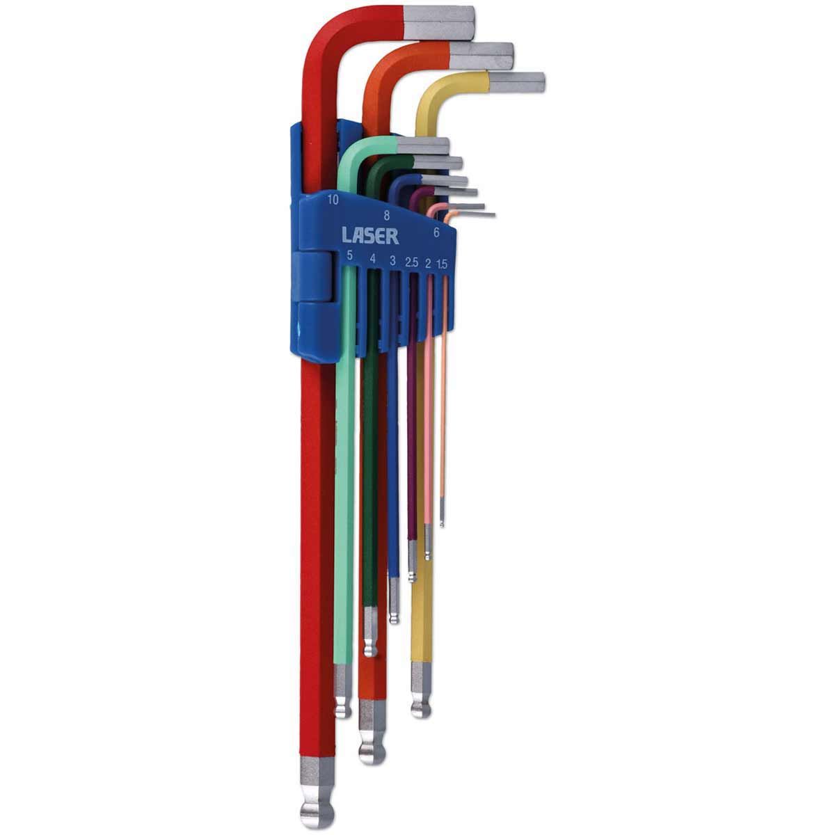 Laser Tools Colour Coded Hex Key Set with Ball End 9-Piece (1.5-10mm) LT-7869