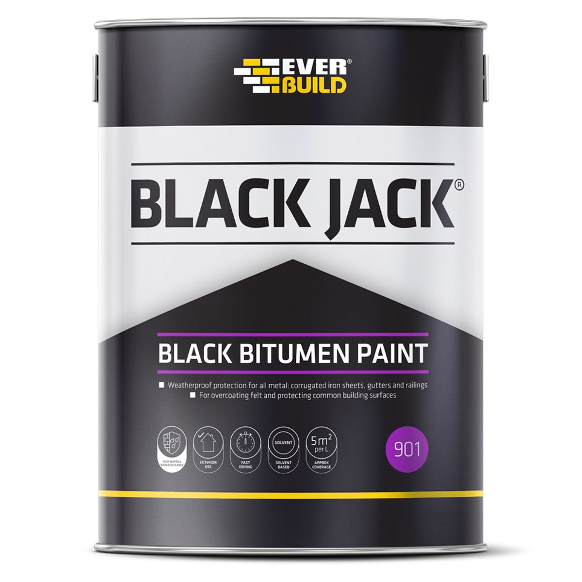 Everbuild Black Jack 901 Black Bitumen Paint 5 Litre SK-486939