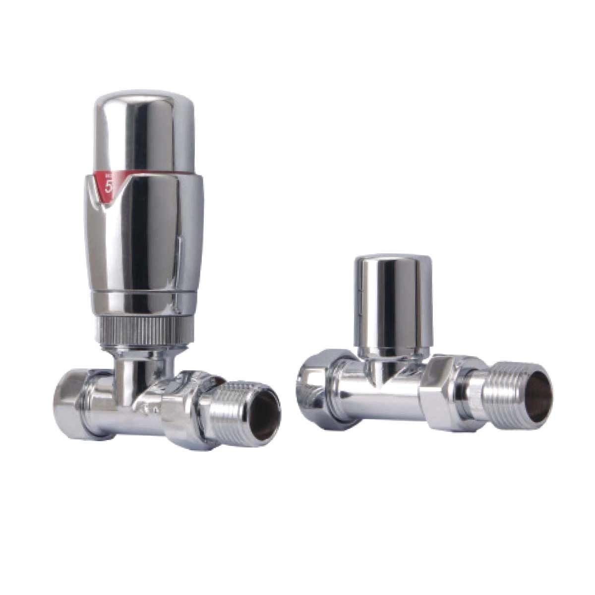 AG Designer Radiator Straight Valves in Chrome (Pair) TRV100C