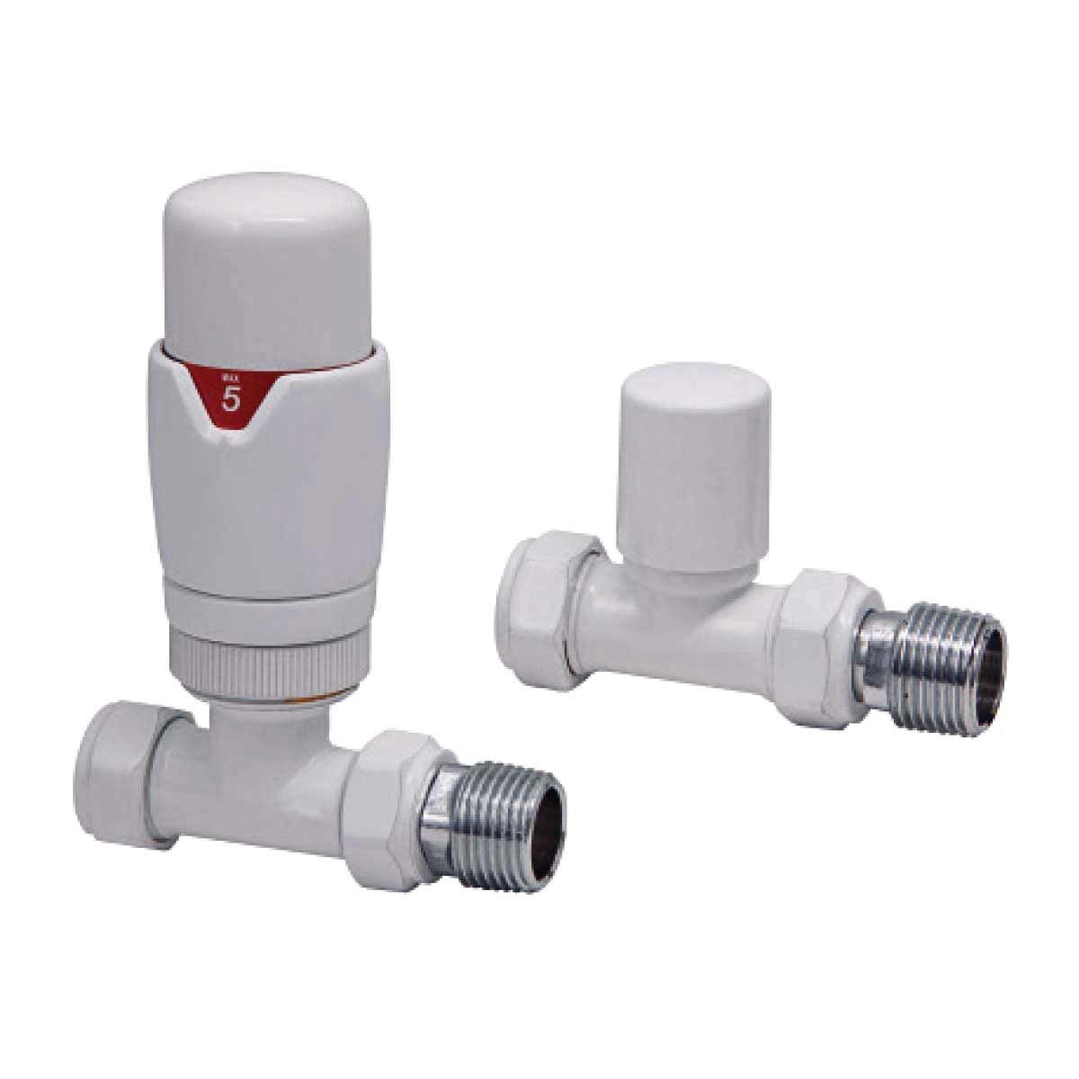 AG Designer Radiator Straight Valves in White (Pair) TRV100W
