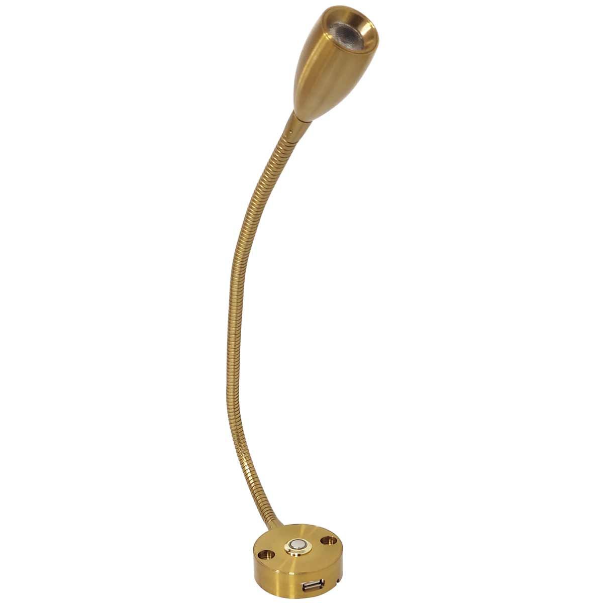 Long Neck Brass LED Reading Light (Cool White / Touch Dimmable / USB) VL-749