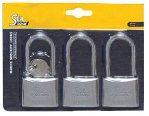 Lalizas Set of 3 Padlocks w/ long shackle, SeaLock, 30mm, w/ joint key (11906)
