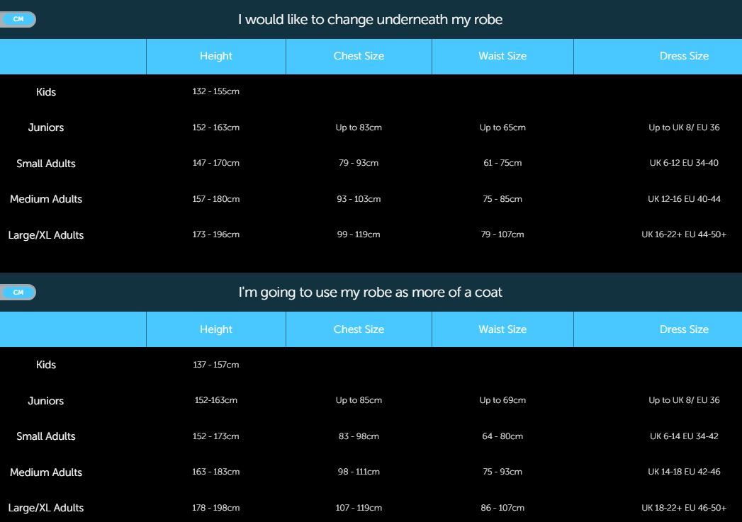 White Water KIDS Pro Changing Robe Black Outer-Shell, Blue Lining