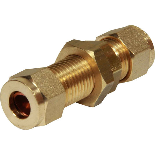 AG Brass Compression Bulkhead Coupling (5/16" OD / 3/8" Bulkhead) 1-17530