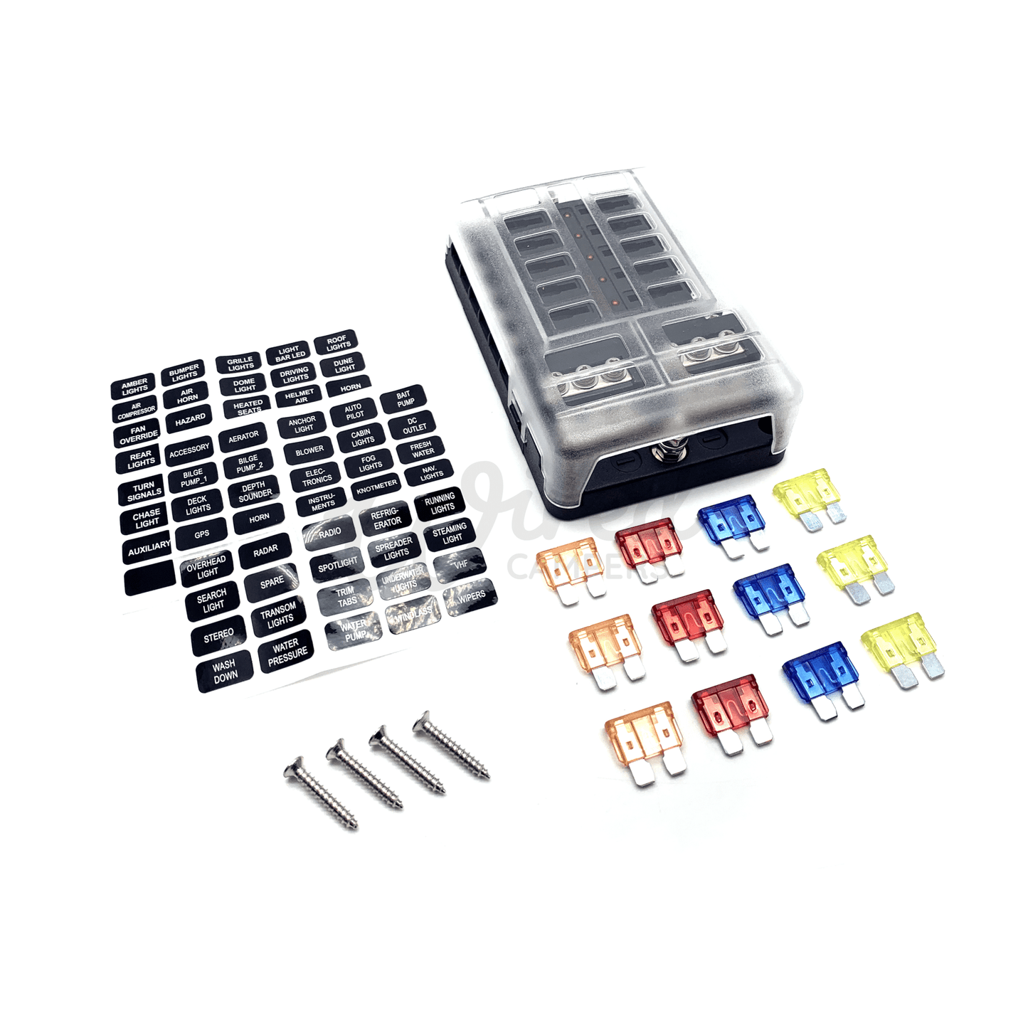 12V/24V 12 Way Camper Van Blade Fuse Box Block Holder With LED Indicator & Fuses