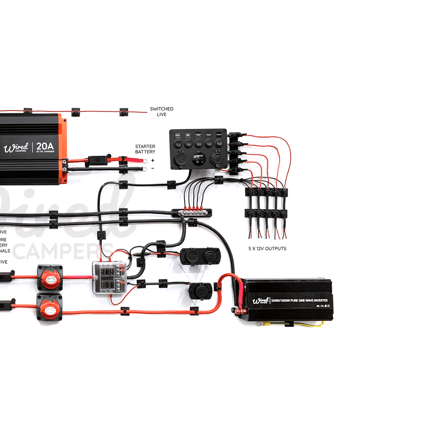 12V DC-DC & 240V Mains Hook Up & Mini Off Grid 2000W Inverter Complete Camper Van Kit