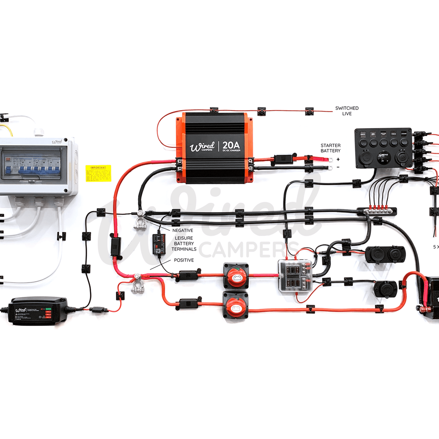 12V DC-DC & 240V Mains Hook Up & Mini Off Grid 500W Inverter Complete Camper Van Kit